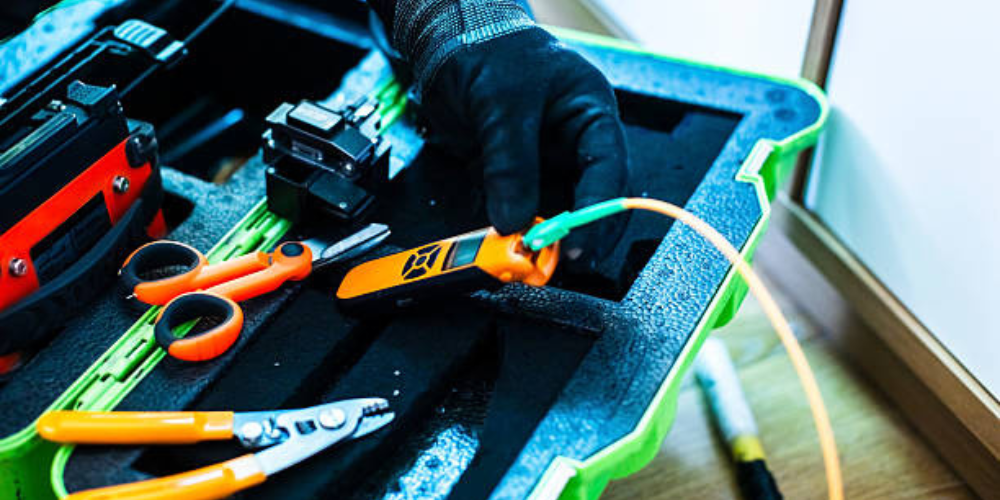 fiber-optic-installation-equipment Image of fiber optic cable installation or repair tools.