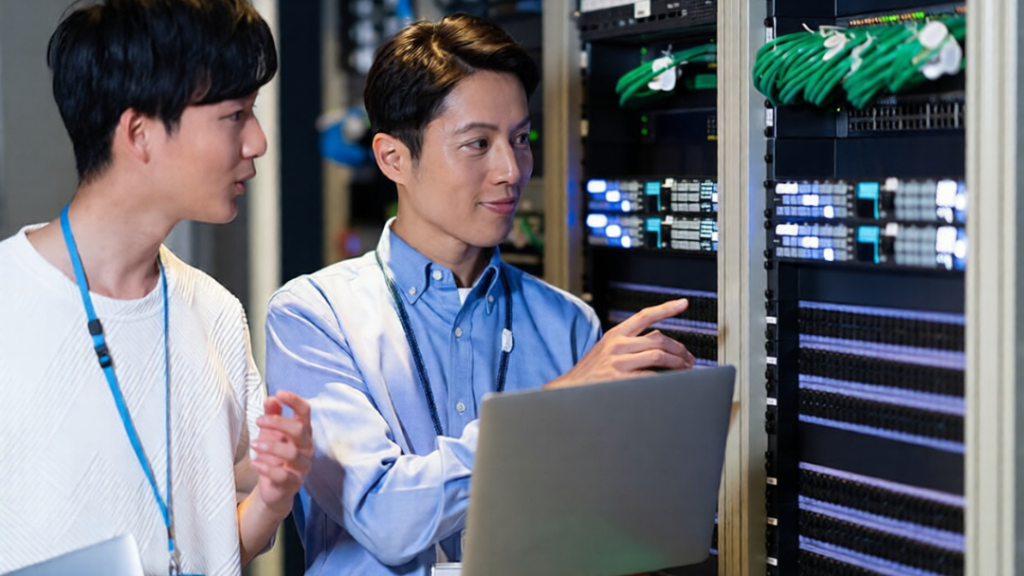 server-rack-impotance “IT professional teaching colleague about server rack setup and installation